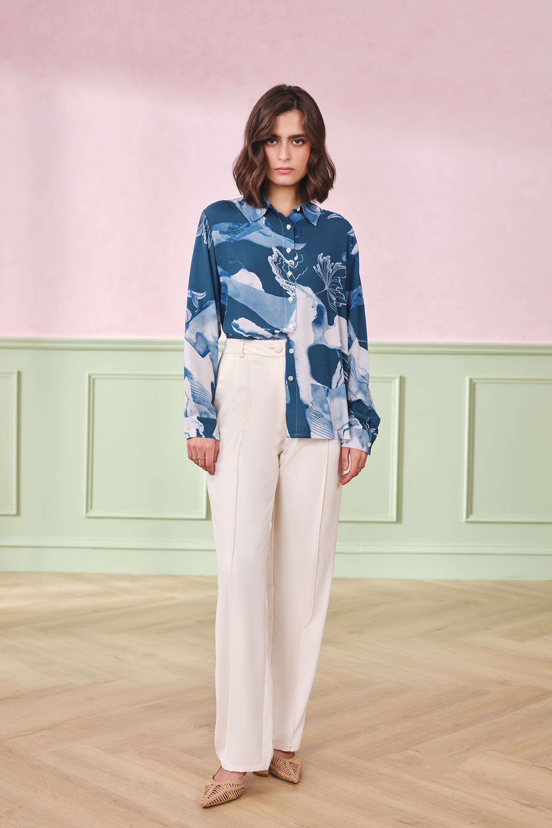 White Sky & Sand Viscose Top, Turquoise, image 4